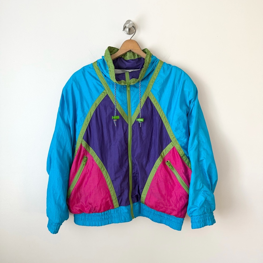 Vintage 80s 90s River Edge Color block Windbreaker Jacket
